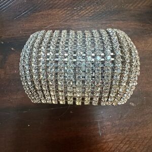 Vintage Hinge Clasp Silver Crystal Cuff Bracelet